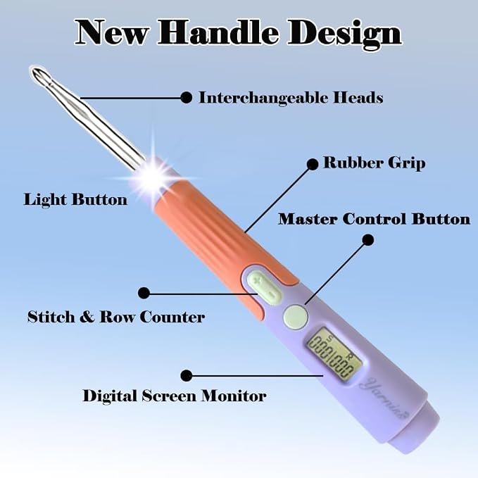 Yarniss 18 Size Digital Counting & Lighted Crochet Hooks Set 2.0mm-14.0mm
