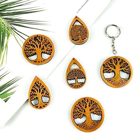 Keychain Resin Mold, Tree of Life Keychain Silicone Molds, Epoxy Resin Casting Molds Keychain Pendant Mould with Hole with 10 Pieces Key Rings for DIY Crafts Jewelry Making