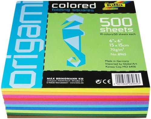 Global Art Folia 6-Inch by 6-Inch Origami Paper, 10 Colors, 500-Pack