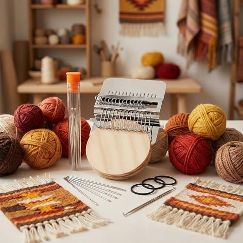 Knit kit Patch Loom, Portable Darning Loom for Beginners, Knit Kit Patch Kit for Holes Repair on Socks, Clothes & Jeans, Patchwork Weaving Tool Set for Quickly Sewing Repair