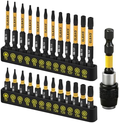 Tamper Proof Torx Bit Set: 25 Pieces T5-T40 Torx Security Bits Set | Torque Star Bits with 2.5" Magnetic Extension Bit Holder and Storage Box | S2 Steel