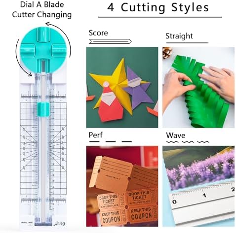 Paper Trimmer Craft Paper Cutter: 4 Style Multi-Function Scrapbooking Tool with Dial Blades of Straight,Wave,Dotted,Perforated,Creasing for Cutting Paper,Coupons,Photos,Postcards,Scrapbook,Card