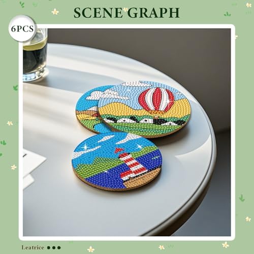 Leatrice 6PCS Diamond Art Coasters Small Diamond Painting Kits for Adults