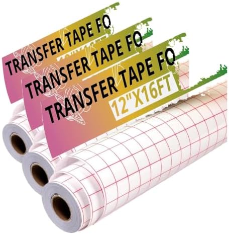 HTVRONT Transfer Tape for Vinyl -12" x 16 FT w/Red Alignment Grid Transfer Paper, Medium Tack Vinyl Transfer Tape for Signs Stickers Decals Walls Doors & Windows (Pack of 3)