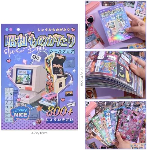 Girl's Japanese Retro Sticker Book, Y2K Showa Theme - 800+ Cute Old Showa Style Old Items Stickers, for DIY Scrapbooking Journaling Handbook Decoration