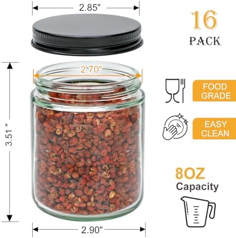 16 Pack Clear Candle Jars for Making Candles, 8 oz candle making kit