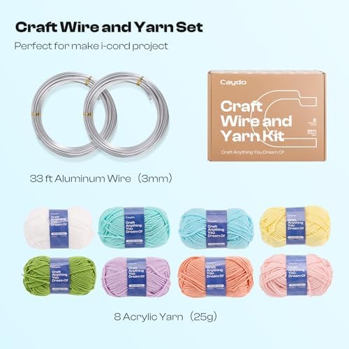 Caydo Aluminum Craft Wire & Acrylic Yarn Skeins Kit for iCord Beginners