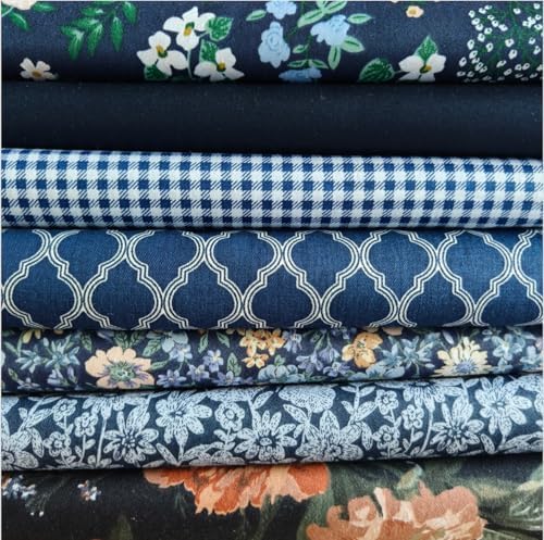 Cotton Fabric DIY Making Supplies Quilting Patchwork Fabric Fat Quarter Bundles DIY for Quilting Cotton Patchwork Cushions (Navy Flowers, 9.8" x 9.8")
