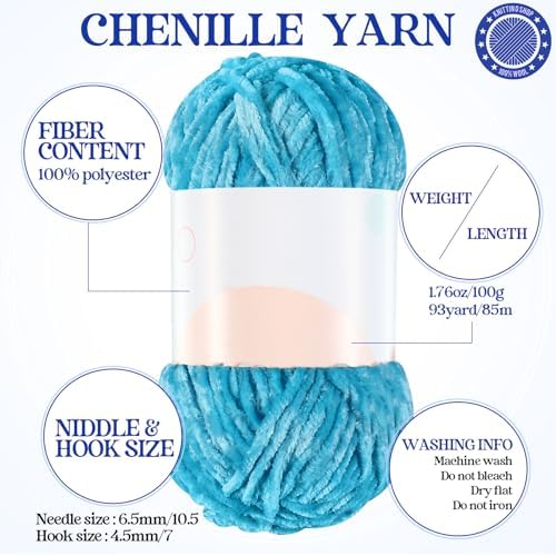 Woanger 20 Skeins Chenille Yarn Bulk for Crochet Knit 2000g, Blue Tone