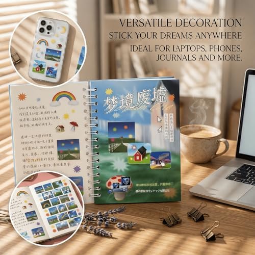 Dreamcore Sticker Book for Journaling & Scrapbooking, 30 Sheets Y2K Kawaii Japanese-Inspired Paper Stickers for Junk Journal Supplies, Planner Decor,