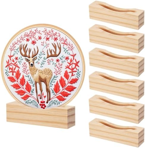 Chunful 6 Pcs Embroidery Hoop Display Stand Wooden Embroidery Frames Holder 2 Tier Groove Cross Stitch Hoop Stand Base Accessories for Display Works Home Exhibition Decor (4.29" X 1.3" X 1.57")