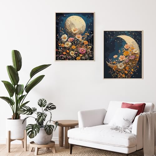 Possoco 2 Pack Paint by Numbers Kit for Adults Beginner, Moon Flowers Adult Paint by Number Kits on Canvas, DIY Acrylic Number Painting for Adults for Home Decor Gift 16x20 Inch