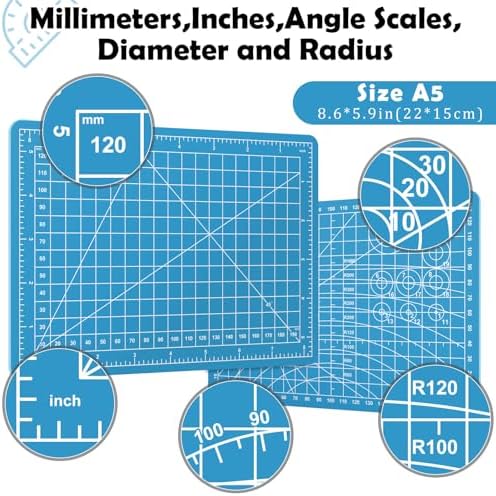 A5 Small Self Healing Cutting Mat,8in x 6in Double Sided Thickened Sewing Mat PVC Rotary Cutting Mat for Crafts Sewing Hobby Fabric Project Craft Cutting Board for Matting & Mounting(Blue)
