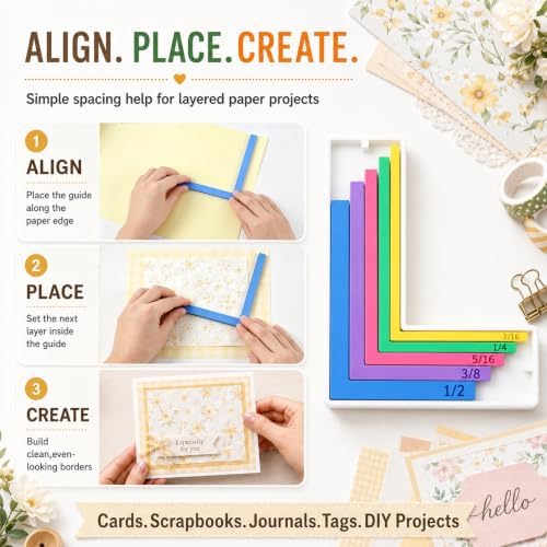 Paper Crafting Alignment Guide Set with Case,Margin Precision Layering Matting Spacers,Precision Layering & Matting Spacers,Color Coded Size Tabs for Card Making and Scrapbooking (5Pcs)