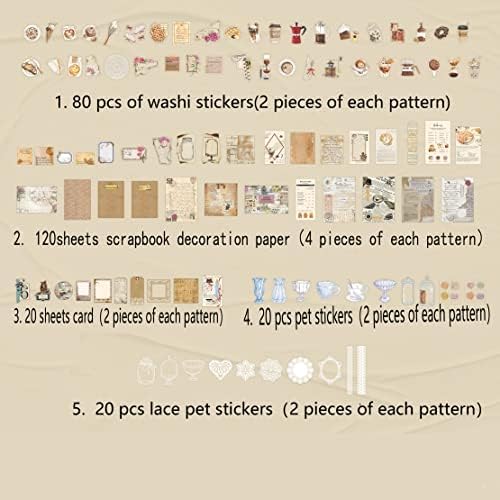 Aldieco 260pcs Vintage Scrapbooking Stickers Pack, DIY Retro Journaling Supplies Stickers kit,Scrapbook Paper Accessories,Coffee Scrap Book Washi Paper Stickers(nuanjushouji)