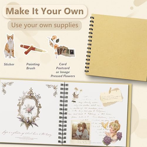 popotop 10x10 Inch Scrapbook Photo Album, 60 Page Decorative Kraft Paper Book for 4x6 8x10 Pictures, DIY Memory Photo Albums as Gifts for Wedding Baby Christmas School Family