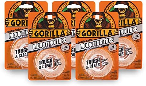 Gorilla Tough & Clear; Double Sided Mounting Tape; Weatherproof; 1" x 60"; Clear; (Pack of 5)