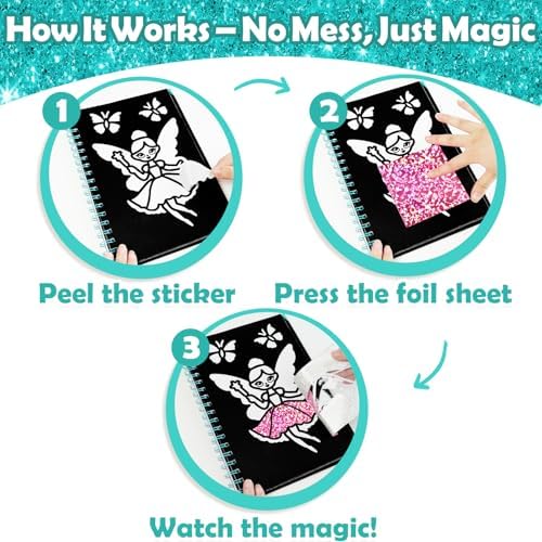 FUNNYB&G Foil Art Craft Kit for Kids, Sparkly Birthday Gift Toy for Girls | No Mess, Kids Ages 4-10 Create Sparkling Artwork, A Creative Gift for Birthdays, Holidays, Travel Activities,Screen-Free Fun