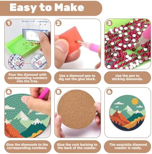 8 Pcs Landscape Diamond Art Coasters Kits, Diamond Painting Coasters