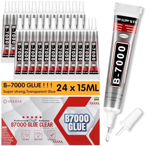 INSOIA Bedazzling Glue B7000 Clear, 24 x 15ml Precision Tip