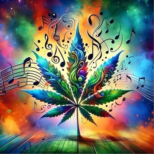 ckdiluy Trippy Leaves Diamond Art Kits for Adults Beginners, 5D DIY Music Notes Diamond Painting Kits, Full Round Drill Diamonds Dots Gem Art Crystal, Home Wall Decor 13.8X13.8 Inch