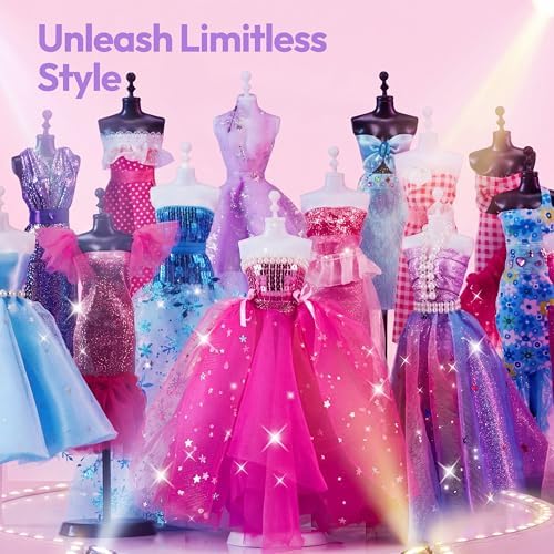 Klever Kits 400+PCS Fashion Design Crafts for Kids, Art and Crafts, DIY Sewing Kits with 3 Mannequins for Girls Aged 8-12, Toys for Kids, Birthday Presents, Doll Clothes