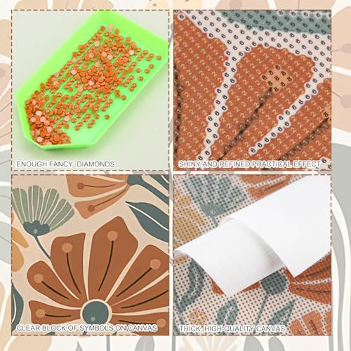 Yeaqee 4Pcs Diamond Art Kits for Adult Gem Painting Kit, Abstract Flowers