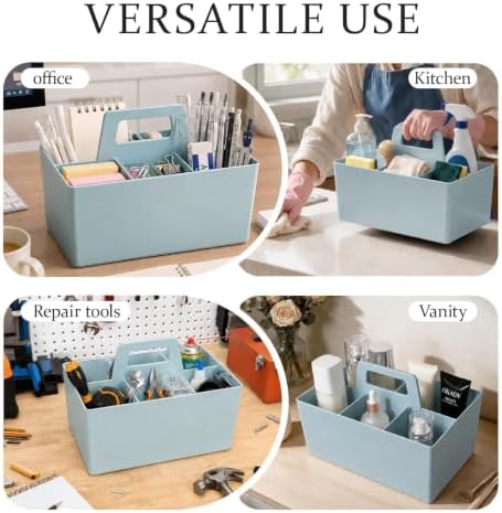 Multipurpose Caddy Organizer with Handle Plastic Desk Storage, Blue