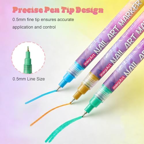 YOUKOYI Nail Art Pens, 12 Colors Precision Tip Nail Art Markers Set Easy to Use for Beginners, Vibrant Quick-Dry Paint for DIY Nail Design & Detailed Drawing - Professional Manicure Tools Kit