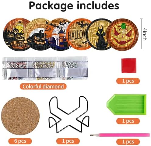 DOTSOPS 6 Pcs Halloween Diamond Art Kits for Adults Diamond Art Coasters