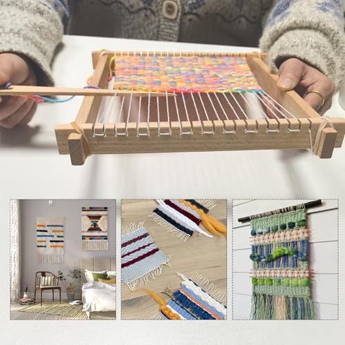 LYKTRIX Weaving Loom for Kids Age 6-12,Small Wooden Weaving Loom Kit,Suitable for Beginners and Children, 9 * 11 inch Knitting Loom Kit Includes Instructions and Enough Yarn 28×24cm
