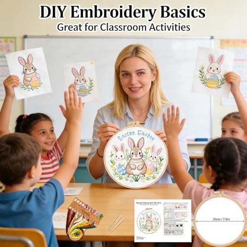 BoAn Rabbit Needlepoint Kit, Embroidery Starter Kit with Hoop & Threads