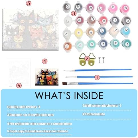 Cat Paint by Numbers Kit for Adults Framed Canvas,Animal Painting by Numbers Kits with Frame on Canva for Beginner,DIY Watercolor Oil Painting Frame for Birthday Gift Relax Decor for Home Wall. (cat1)