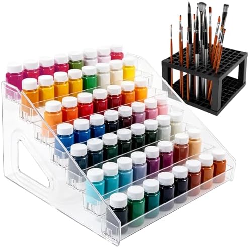 Acrylic Paint Organizer, 7 Layers Craft Paint Storage With Miniature Brush Holder, Paint Storage Rack for Acrylic Paints, Oil Paints, Nail Polish and Makeup Supplies