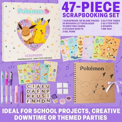 Pokemon Scrapbook Craft Kit for Kids, All-in-One Set with Gel Pens, Glitter, Sticker Sheets, Scrapbook Supplies, Art Supplies, Gifts for Kids