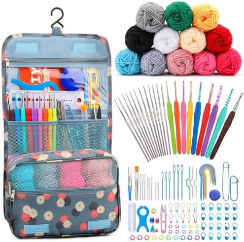 130 Pcs Crochet Starter Kit, Crochet Kit for Beginners with 12 Colors Yarn