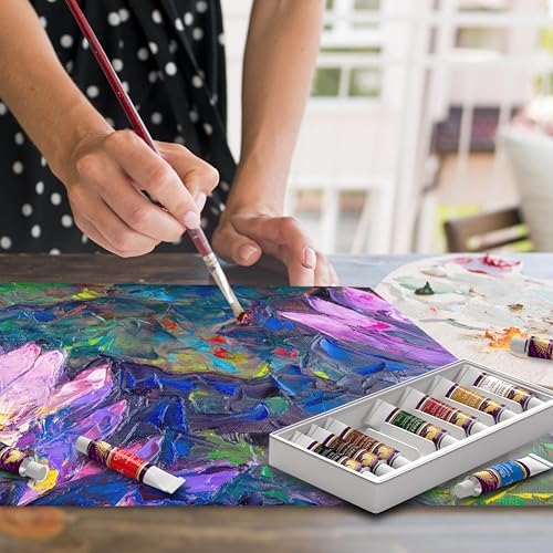 MyArtscape Oil Paint Set - 12 x 21ml Artist Oil Paint Tubes | Rich pigment oil paint set with smooth blending glossy finish and excellent coverage for canvas painting