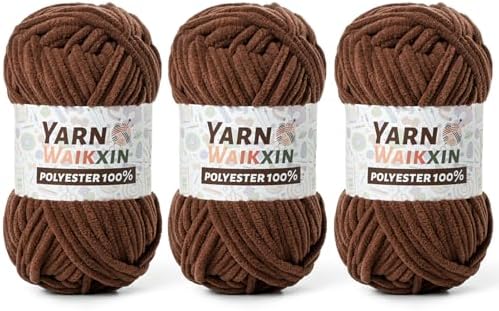 3 Coffee Soft Chenille Yarn for Crocheting, Fluffy Chunky Crochet Yarn for Baby Blanket, (10.58oz/393yds) Fuzzy Velvet Yarn for Amigurumi&DIY Puzzle、Crafts、Scarf