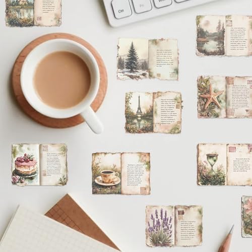 Vintage Watercolor Diary Stickers for Scrapbooking, Waterproof Aesthetic Decals for Planner Water Bottles Art Bullet Junk Journal,DIY Crafts and Scrapbook Supplies for Teens Adults