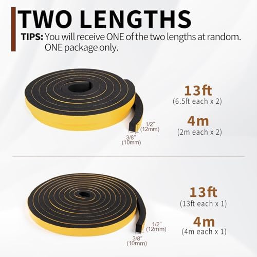 Yotache Foam Tape Weather Stripping for Door 1/2" W X 3/8" T, 13 Ft
