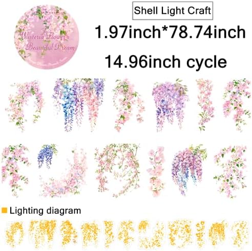 1Roll Spring Floral Washi Tape Vine Glitter Stickers for Scrapbooking, Transparent PET Washi Tapes for Journaling Junk Journal Supplies Flower Scrapbook Tape Decorative Stickers Scrap Booking Supples