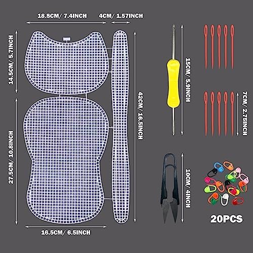 Allazone 59 PCS Mesh Plastic Canvas Sheets Kit Including 24 PCS Clear Plastic Canvas, 12 Color Acrylic Yarn for DIY Crafts Embroidery Cross Stitch, Acrylic Yarn Crafting, Knit and Crochet Projects