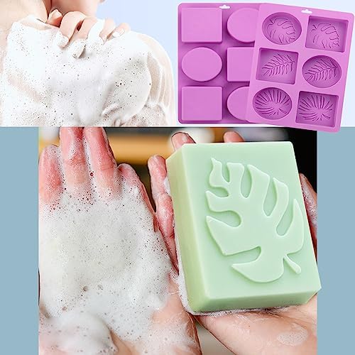 Tropical Leaf Soap Molds, 2 Pack Leaf Embossed Silicone Mold 12-Cavity | Rectangle & Ellipse Shapes Soap Bar Mold for Candle Lotion Bath Bombs Resin, Non-stick Baking Molds, Hawaii Style Design