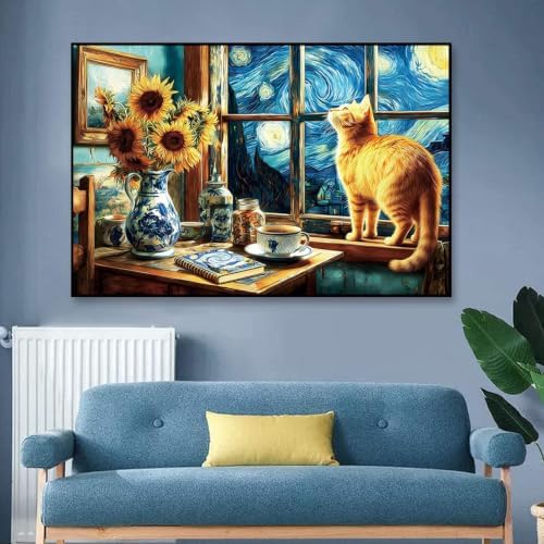 VeGuude Diamond Art Kits for Adults Starry Night Cat Diamond Painting Kits