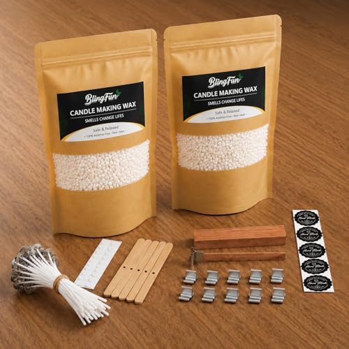 Blingfun Soy Wax for Candle Making - DIY Candle Making Supplies with Natural Soy Wax, Candle Wicks, Wick Holders, Premium Candle Wax for DIY Candle Crafting(1LB)