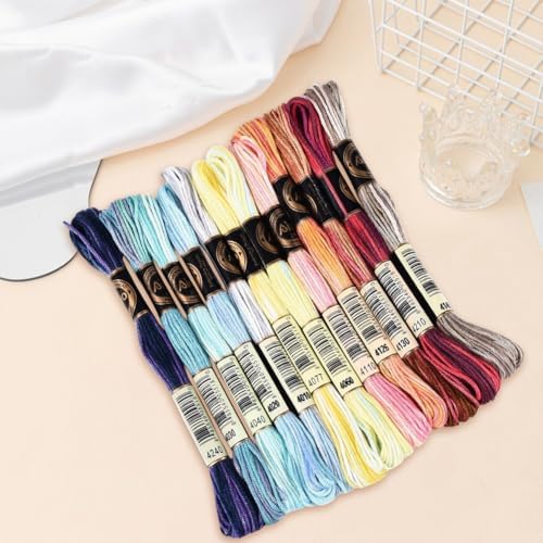 12 Skeins 105 Yards 6 Strands Embroidery Floss Colorful Gradient Thread Cross Stitch Variegated Friendship Bracelet String Cord Bulk Yarn Set for Bracelets Hand Sewing Making DIY Crafts
