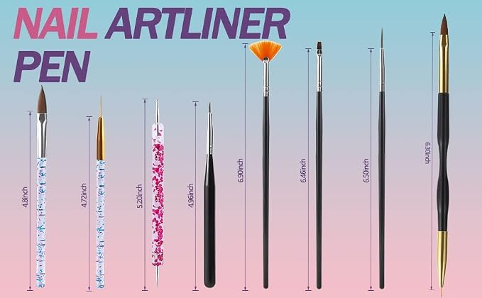 Artdone 31pcs Nail Art Brushes Tools Set Dotting Tools for Gel Polish | Dust Brush,Striping Brushes for Long Lines, Drawing Pen Design supply