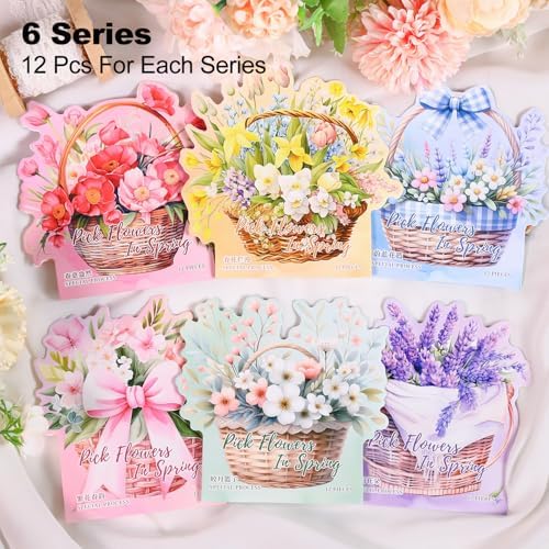 Floral Basket Holographic PET Sticker Set, 72Pcs Vintage Flower Stickers for Scrapbooking, Journaling, Junk Journal Supplies, and DIY Crafts