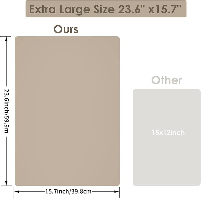 Extra Large Silicone Mats, Silicone Table Mat for Crafts Kids Dinner Placemat, Dab Mats Desk Countertop Protector Mats, Heat Insulation Kitchen Pastry Mat Silicone Pad-Brown, 23.6''x15.7''