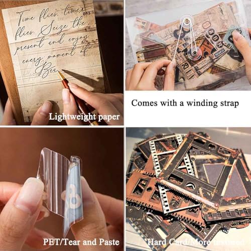 Vilikya 90Pcs Film Scrapbook Stickers Pack for Junk Journal Supplies, Movie-Themed Decoupage Paper for Scrapbooking Kit, PET Film Strip Tape & Photo Frame Cards for Bullet Journaling Decorative